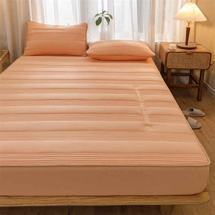 91家纺网 家纺一手货源 找家纺 鑫钰 2023色织水洗纯棉全棉夹棉绣花床笠夹棉枕套邂逅活力橙