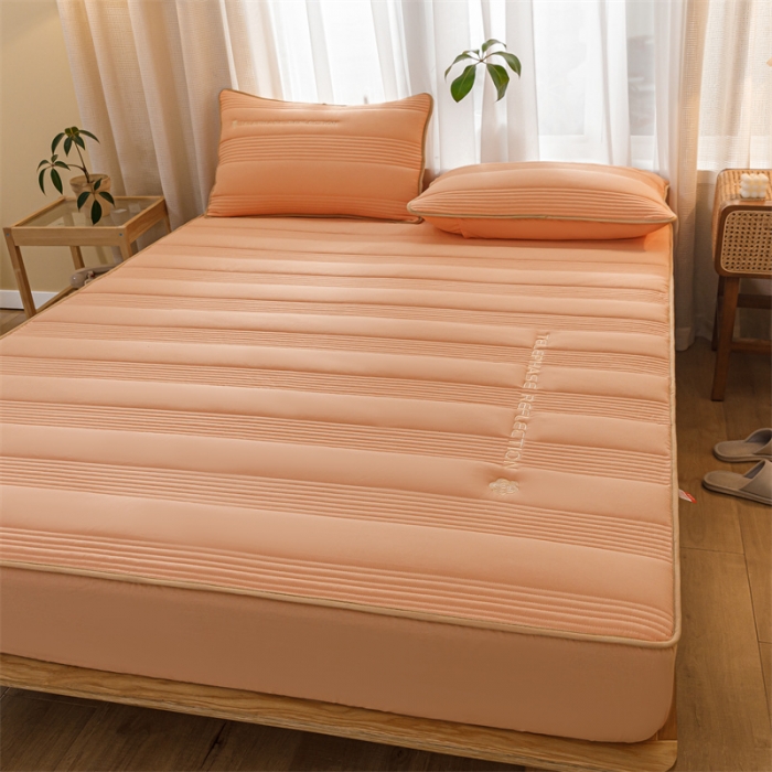 91家纺网 家纺一手货源 找家纺 鑫钰 2023色织水洗纯棉全棉夹棉绣花床笠夹棉枕套邂逅活力橙