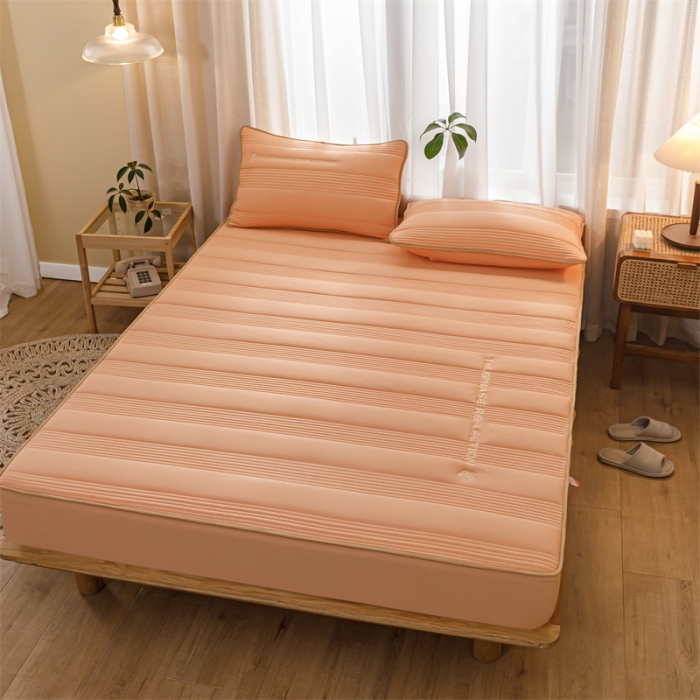 91家纺网 家纺一手货源 找家纺 鑫钰 2023色织水洗纯棉全棉夹棉绣花床笠夹棉枕套邂逅活力橙