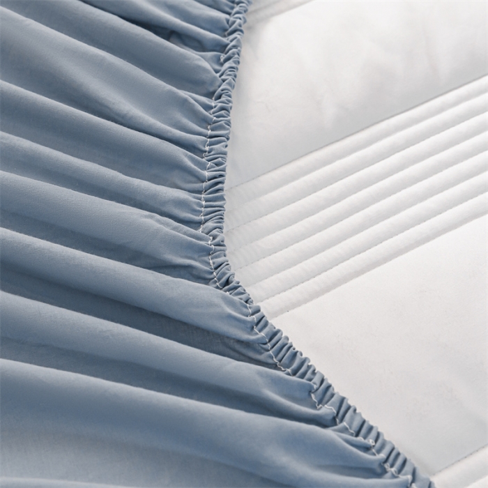 91家纺网 家纺一手货源 找家纺 鑫钰 2023色织水洗纯棉全棉夹棉绣花床笠夹棉枕套邂逅清雅蓝