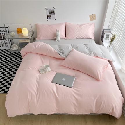 91家纺网 家纺一手货源 找家纺 （总）曼璐2025新款加厚水洗棉日式无印风格子被套枕套-纯色