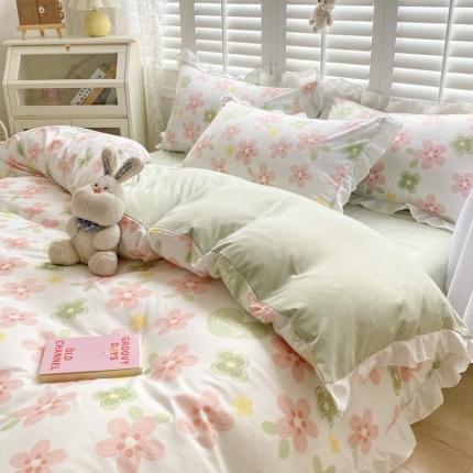 91家纺网 家纺一手货源 找家纺 总子钦家纺 2023新款学生开学季小清新芙绒棉花边款四件套
