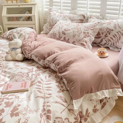 91家纺网 家纺一手货源 找家纺 总子钦家纺 2023新款学生开学季小清新芙绒棉花边款四件套