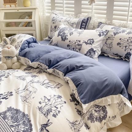 91家纺网 家纺一手货源 找家纺 总子钦家纺 2023新款学生开学季小清新芙绒棉花边款四件套