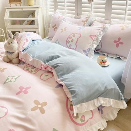 91家纺网 家纺一手货源 找家纺 总子钦家纺 2023新款学生开学季小清新芙绒棉花边款四件套
