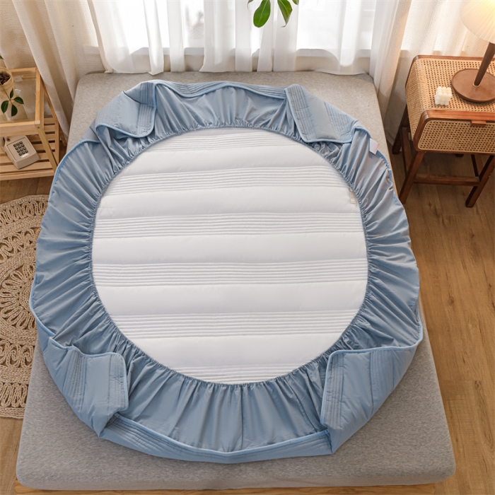 91家纺网 家纺一手货源 找家纺 蓝巢 2022新款升级版全棉大豆纤维夹棉床笠- 邂逅清雅蓝