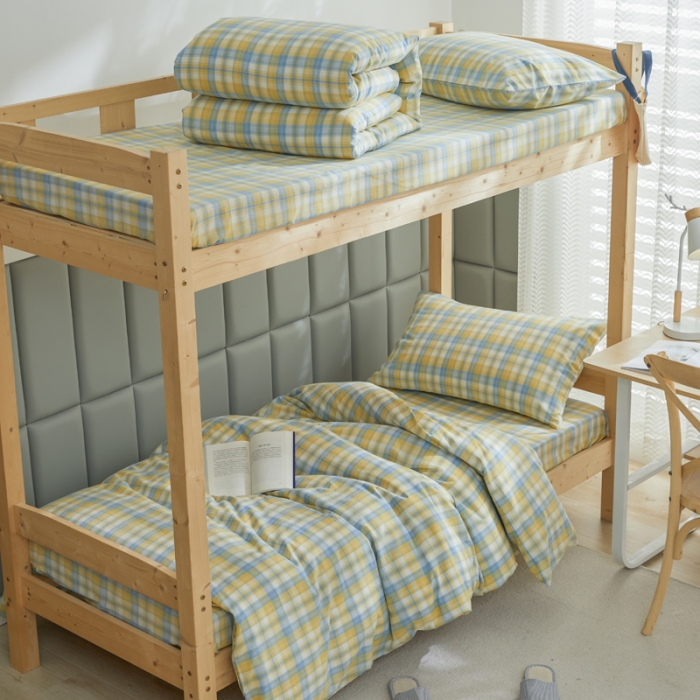 91家纺网 家纺一手货源 找家纺 （总）柠萌家居 新款A类全棉色织水洗棉三件套学生季宿舍上下铺