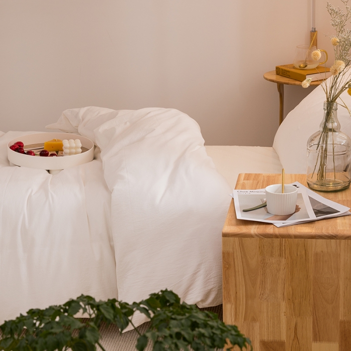 91家纺网 家纺一手货源 找家纺 柠萌家居 新款A类全棉色织水洗棉三件套学生季宿舍上下铺 纯白