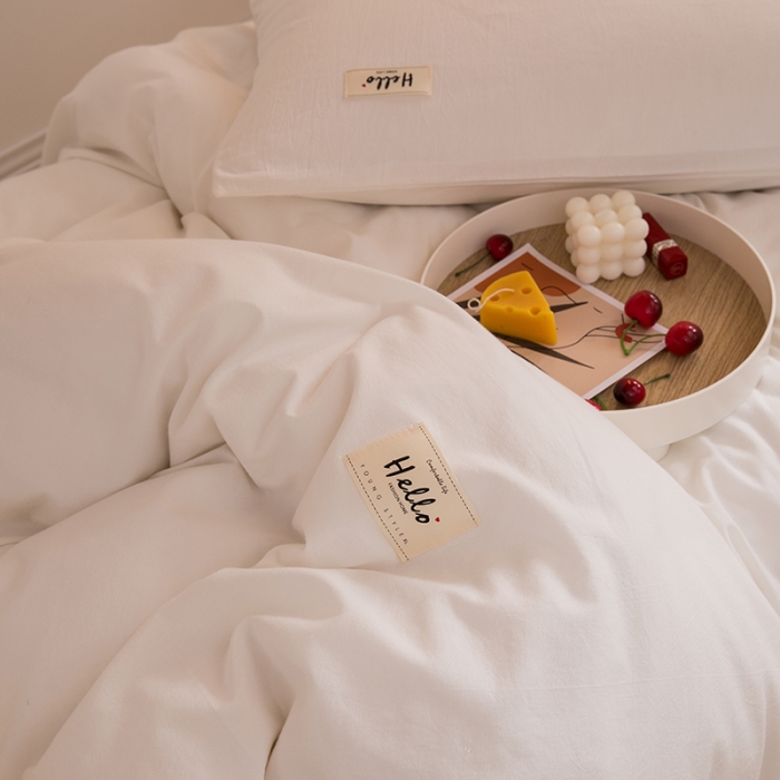 91家纺网 家纺一手货源 找家纺 柠萌家居 新款A类全棉色织水洗棉三件套学生季宿舍上下铺 纯白