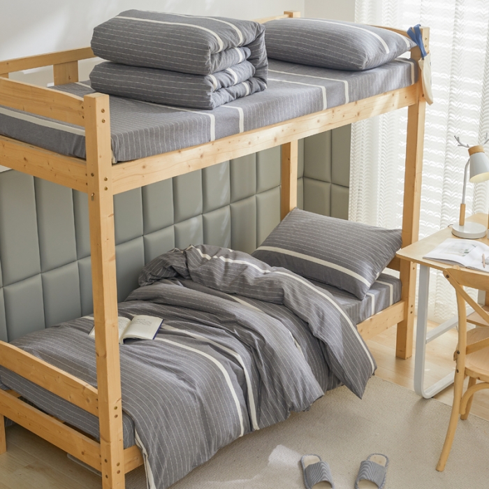 91家纺网 家纺一手货源 找家纺 柠萌家居 A类全棉色织水洗棉三件套学生季宿舍上下铺 光阴灰