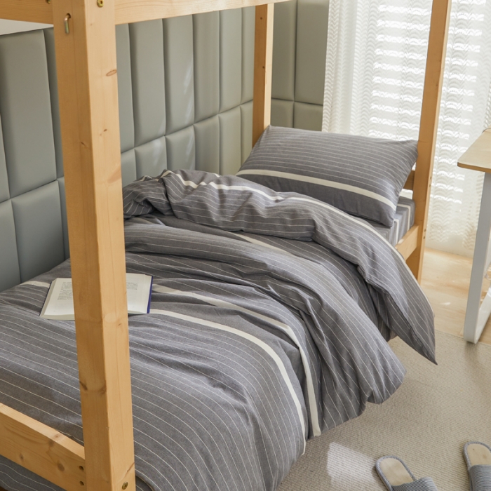 91家纺网 家纺一手货源 找家纺 柠萌家居 A类全棉色织水洗棉三件套学生季宿舍上下铺 光阴灰
