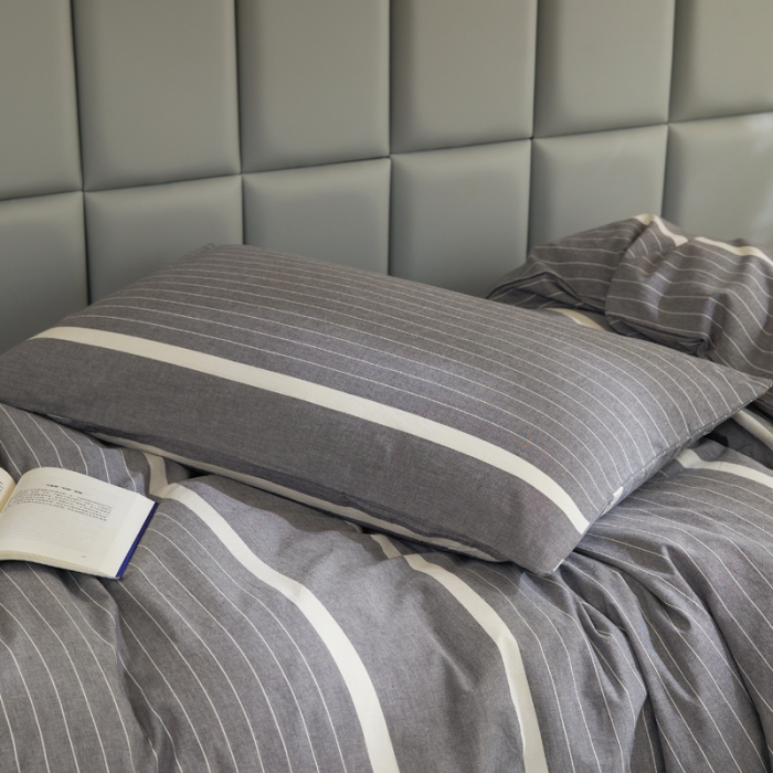 91家纺网 家纺一手货源 找家纺 柠萌家居 A类全棉色织水洗棉三件套学生季宿舍上下铺 光阴灰