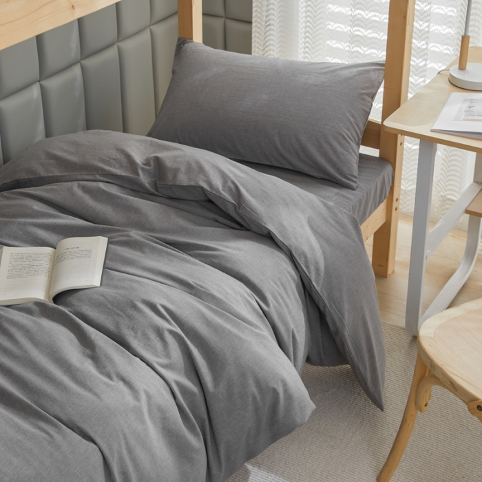 91家纺网 家纺一手货源 找家纺 柠萌家居 新款A类全棉色织水洗棉三件套学生季宿舍上下铺 冷灰