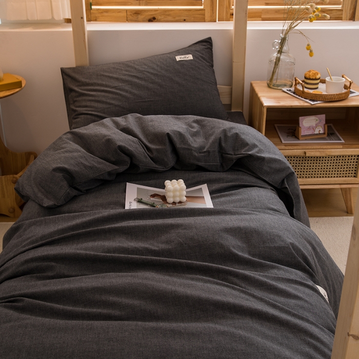 91家纺网 家纺一手货源 找家纺 柠萌家居 新款A类全棉色织水洗棉三件套学生季宿舍上下铺 深灰