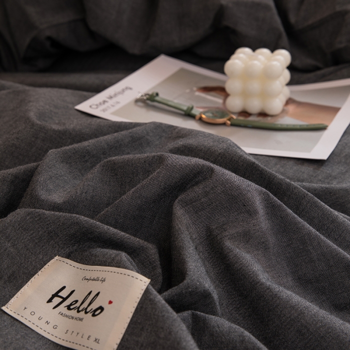 91家纺网 家纺一手货源 找家纺 柠萌家居 新款A类全棉色织水洗棉三件套学生季宿舍上下铺 深灰