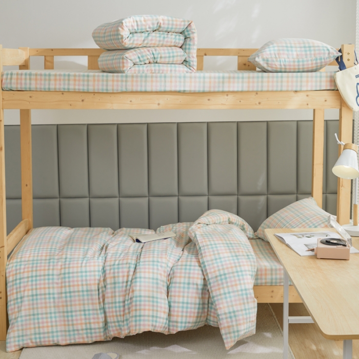 91家纺网 家纺一手货源 找家纺 柠萌家居 A类全棉色织水洗棉三件套学生季宿舍上下铺 小彩格