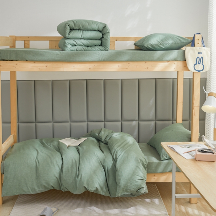 91家纺网 家纺一手货源 找家纺 柠萌家居 A类全棉色织水洗棉三件套学生季宿舍上下铺 一抹绿