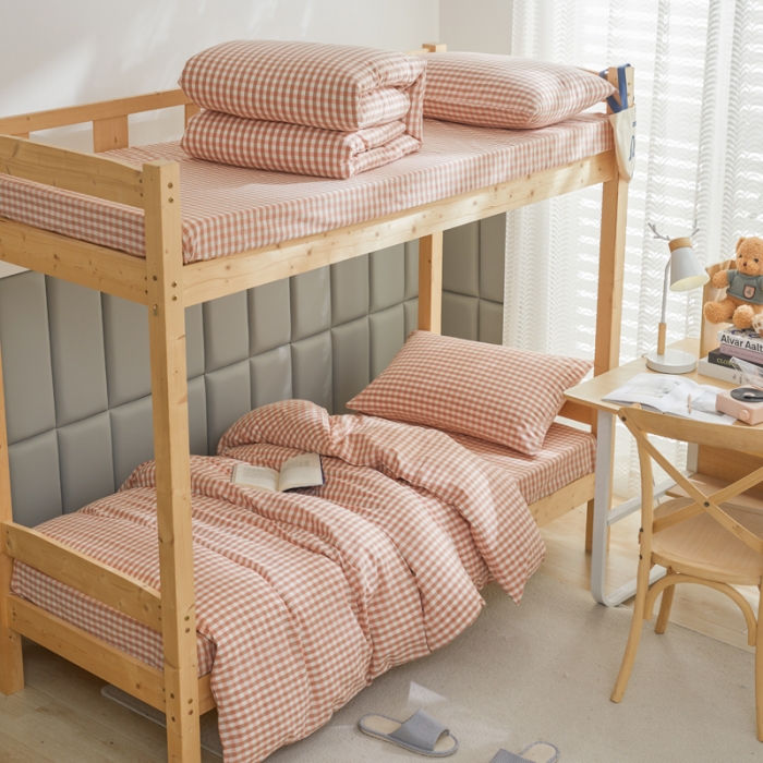 91家纺网 家纺一手货源 找家纺 柠萌家居 A类全棉色织水洗棉三件套学生季宿舍上下铺 玉小格