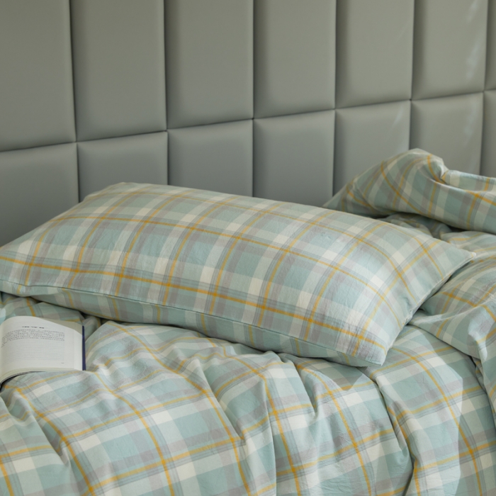 91家纺网 家纺一手货源 找家纺 柠萌家居 A类全棉色织水洗棉三件套学生季宿舍上下铺 遇见绿格