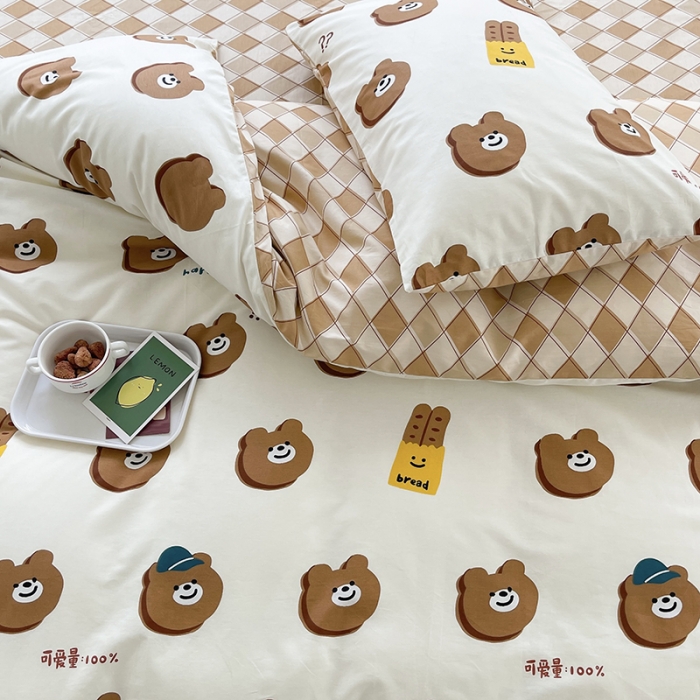 91家纺网 家纺一手货源 找家纺 麦伦 2022新款13372全棉儿童卡通系列四件套 饼干小熊