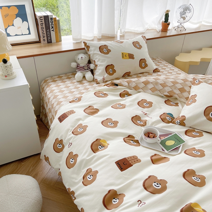 91家纺网 家纺一手货源 找家纺 麦伦 2022新款13372全棉儿童卡通系列四件套 饼干小熊