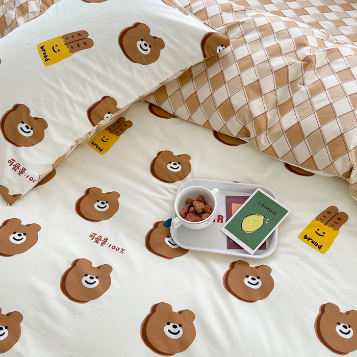 91家纺网 家纺一手货源 找家纺 麦伦 2022新款13372全棉儿童卡通系列四件套 饼干小熊