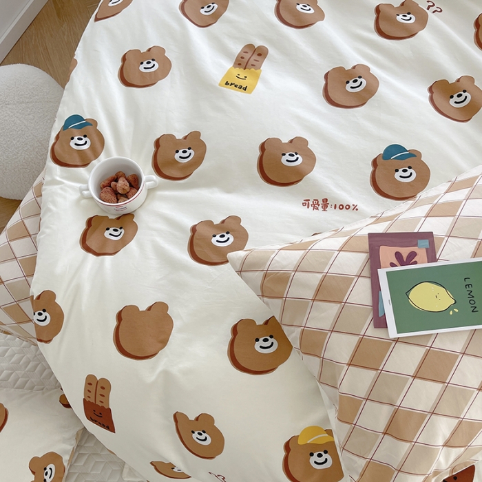 91家纺网 家纺一手货源 找家纺 麦伦 2022新款13372全棉儿童卡通系列四件套 饼干小熊