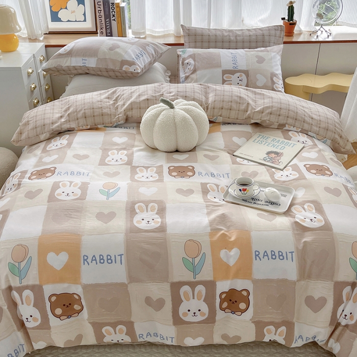 91家纺网 家纺一手货源 找家纺 麦伦 2022新款13372全棉儿童卡通系列四件套 奶油兔