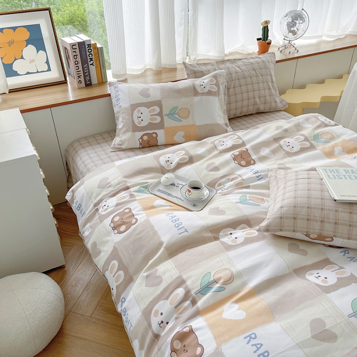 91家纺网 家纺一手货源 找家纺 麦伦 2022新款13372全棉儿童卡通系列四件套 奶油兔