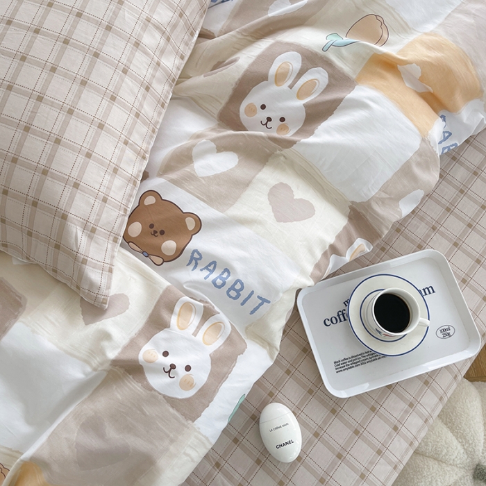 91家纺网 家纺一手货源 找家纺 麦伦 2022新款13372全棉儿童卡通系列四件套 奶油兔