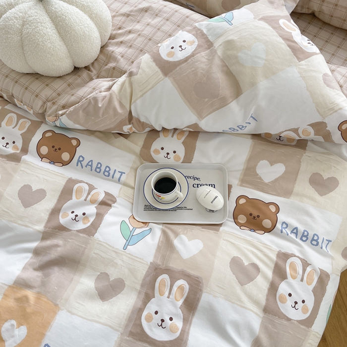 91家纺网 家纺一手货源 找家纺 麦伦 2022新款13372全棉儿童卡通系列四件套 奶油兔