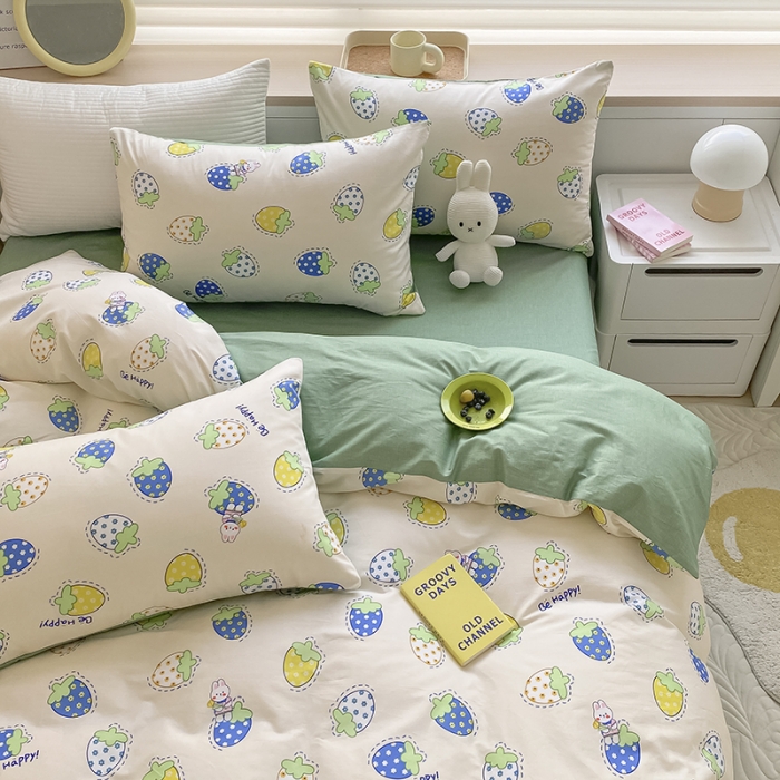 91家纺网 家纺一手货源 找家纺 麦伦 2022新款13372全棉儿童卡通系列四件套 草莓啵啵