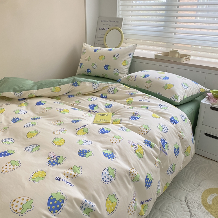 91家纺网 家纺一手货源 找家纺 麦伦 2022新款13372全棉儿童卡通系列四件套 草莓啵啵