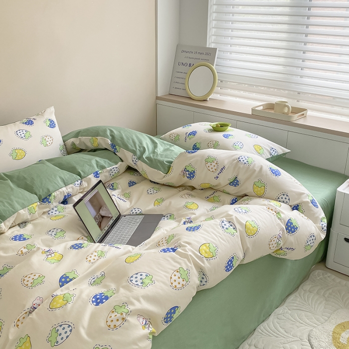 91家纺网 家纺一手货源 找家纺 麦伦 2022新款13372全棉儿童卡通系列四件套 草莓啵啵