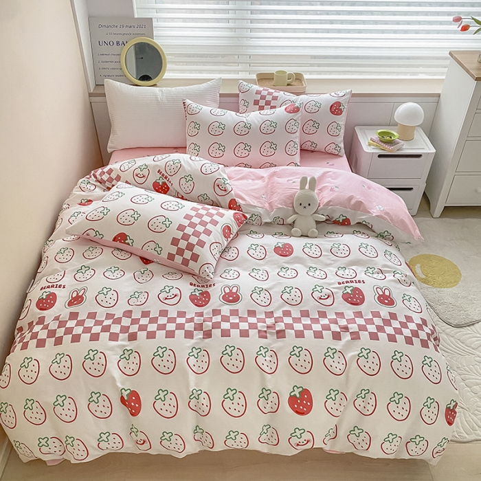 91家纺网 家纺一手货源 找家纺 麦伦 2022新款13372全棉儿童卡通系列四件套 草莓果果