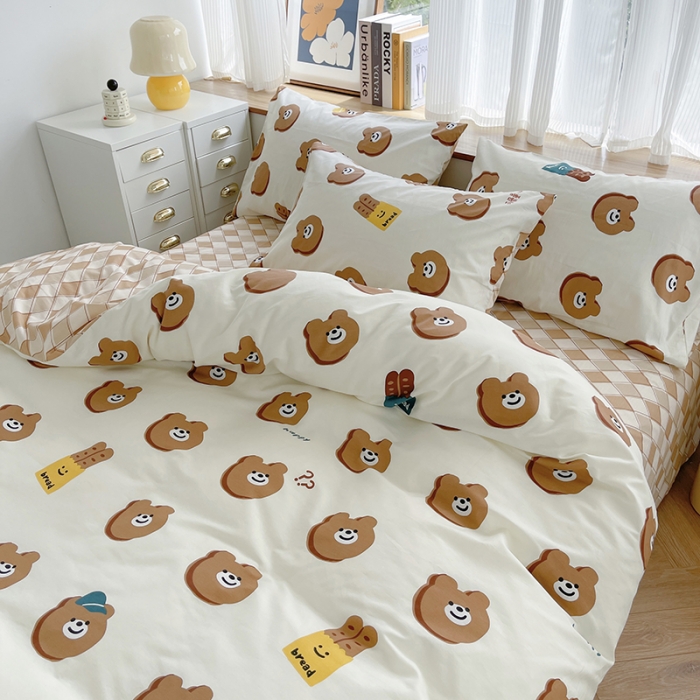 91家纺网 家纺一手货源 找家纺 麦伦 2022新款13372全棉儿童卡通系列四件套 饼干小熊