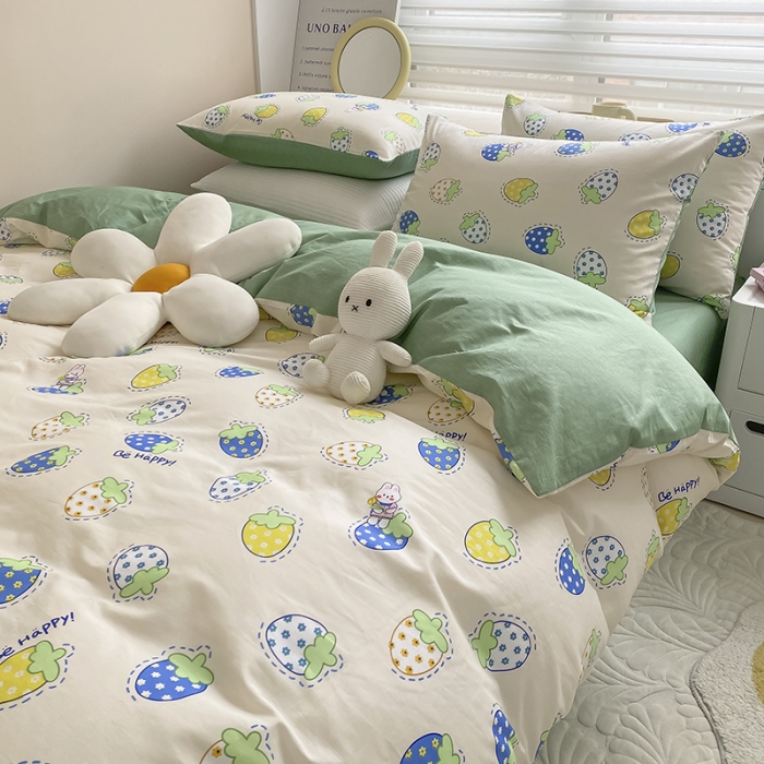 91家纺网 家纺一手货源 找家纺 麦伦 2022新款13372全棉儿童卡通系列四件套 草莓啵啵