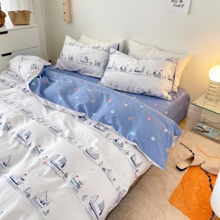 91家纺网 家纺一手货源 找家纺 麦伦 2022新款全棉儿童卡通系列四件套 扬帆起航场景二