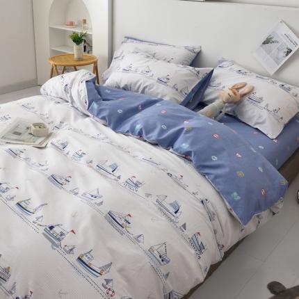 91家纺网 家纺一手货源 找家纺 麦伦 2022新款全棉儿童卡通系列四件套 扬帆起航场景一