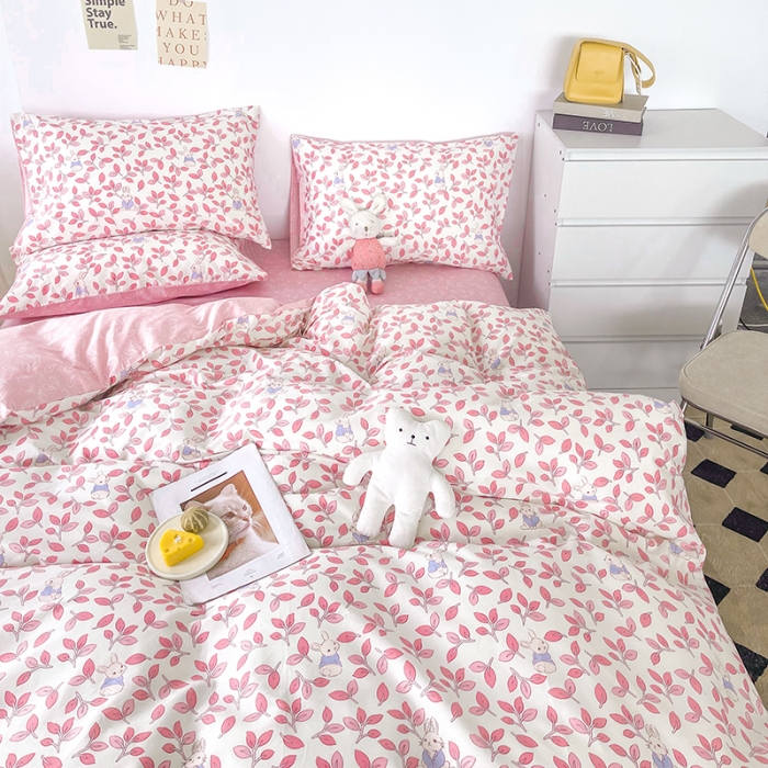 91家纺网 家纺一手货源 找家纺 麦伦 2022新款13372全棉儿童卡通系列四件套 菲菲兔粉