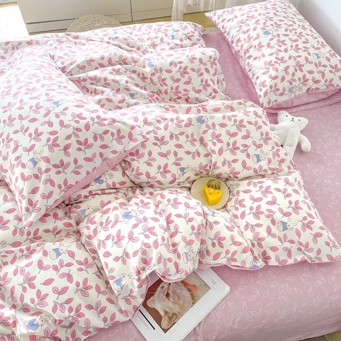 91家纺网 家纺一手货源 找家纺 麦伦 2022新款13372全棉儿童卡通系列四件套 菲菲兔粉