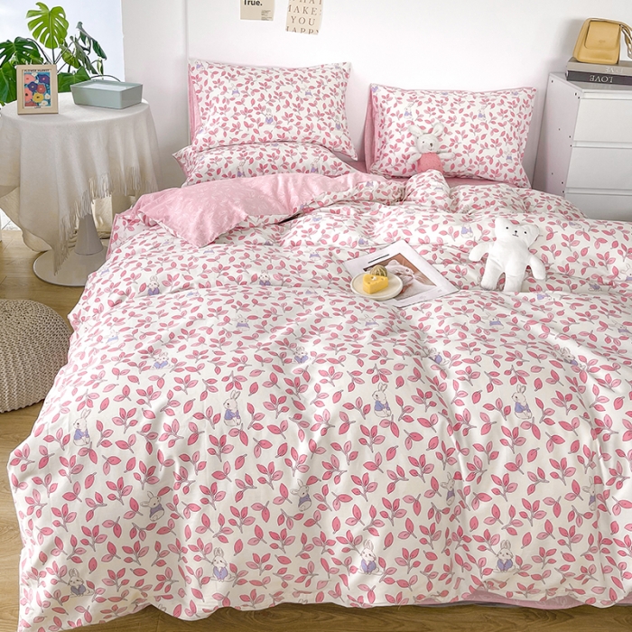 91家纺网 家纺一手货源 找家纺 麦伦 2022新款13372全棉儿童卡通系列四件套 菲菲兔粉