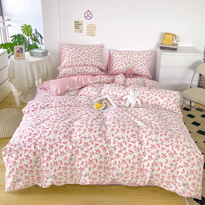 91家纺网 家纺一手货源 找家纺 麦伦 2022新款13372全棉儿童卡通系列四件套 菲菲兔粉