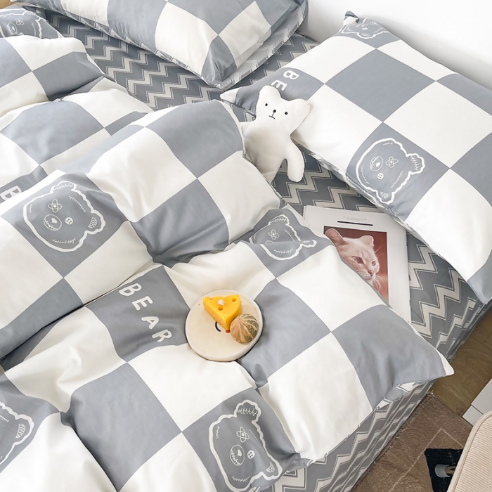 91家纺网 家纺一手货源 找家纺 麦伦 2022新款13372全棉儿童卡通系列四件套 灰格熊