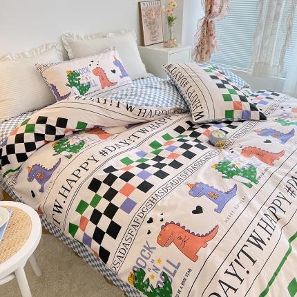 91家纺网 家纺一手货源 找家纺 麦伦 2022新款13372全棉儿童卡通系列单被套 棋盘恐龙
