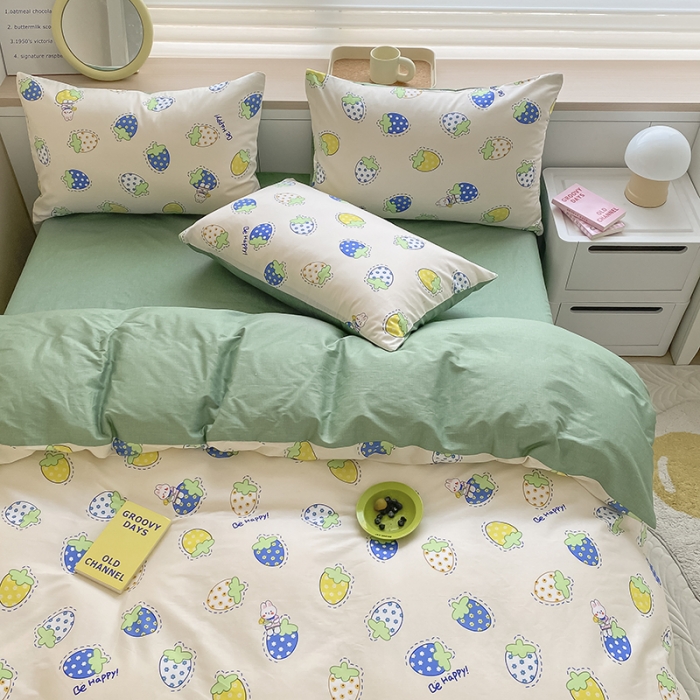 91家纺网 家纺一手货源 找家纺 麦伦 2022新款13372全棉儿童卡通系列单被套 草莓啵啵