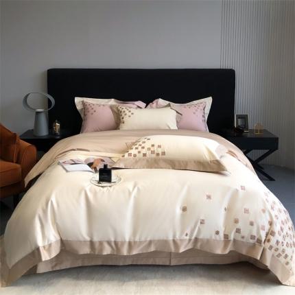 91家纺网 家纺一手货源 找家纺 总 馨蕊 2022新款100支全棉高精密刺绣四件套-觅静