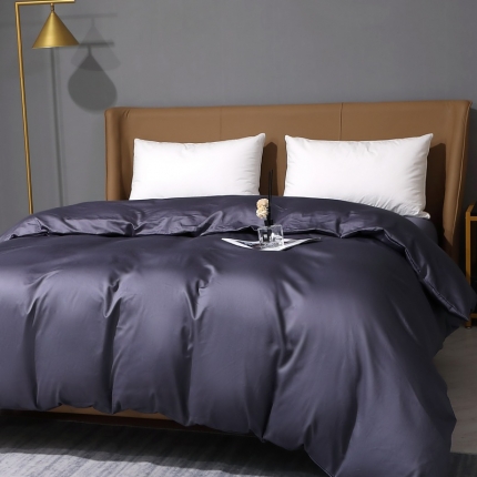 2022全棉纯棉50支双股贡缎长绒棉纯色单被套单件品纯沐深度灰