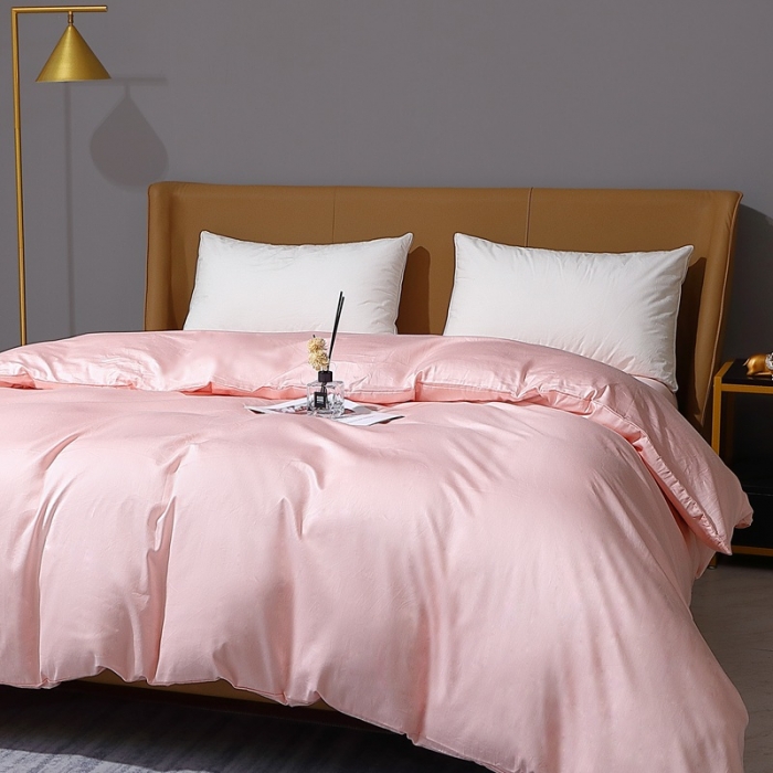 91家纺网 家纺一手货源 找家纺 2022全棉纯棉50支双股贡缎长绒棉纯色单被套单件品纯沐浅粉玉