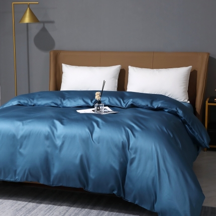 2022全棉纯棉50支双股贡缎长绒棉纯色单被套单件品纯沐宝石蓝